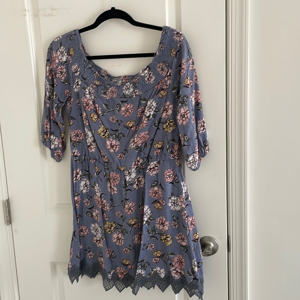 Blue floral cotton mini dress